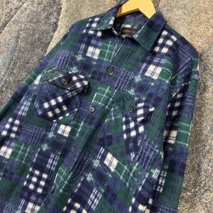 Vintage Anchor Blue Fleece Plaid Shirt Mens Small Blue Green Gorpcore‎ Retro